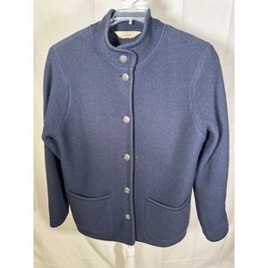 LL Bean Womens‎ Navy Blue 100% Wool Cardigan Sweater Jacket Size Small